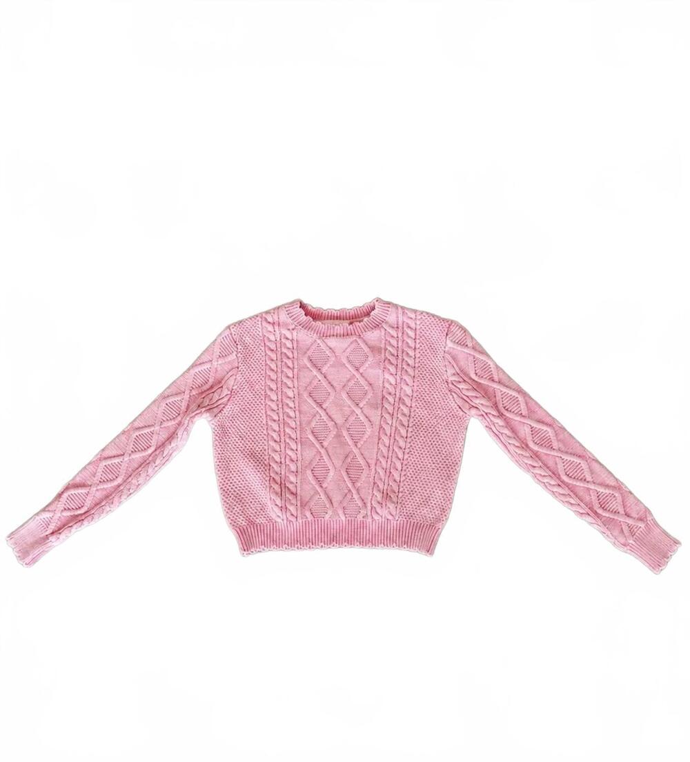 NEW LOVE DAISY girl's cable knit crew sweater in pink